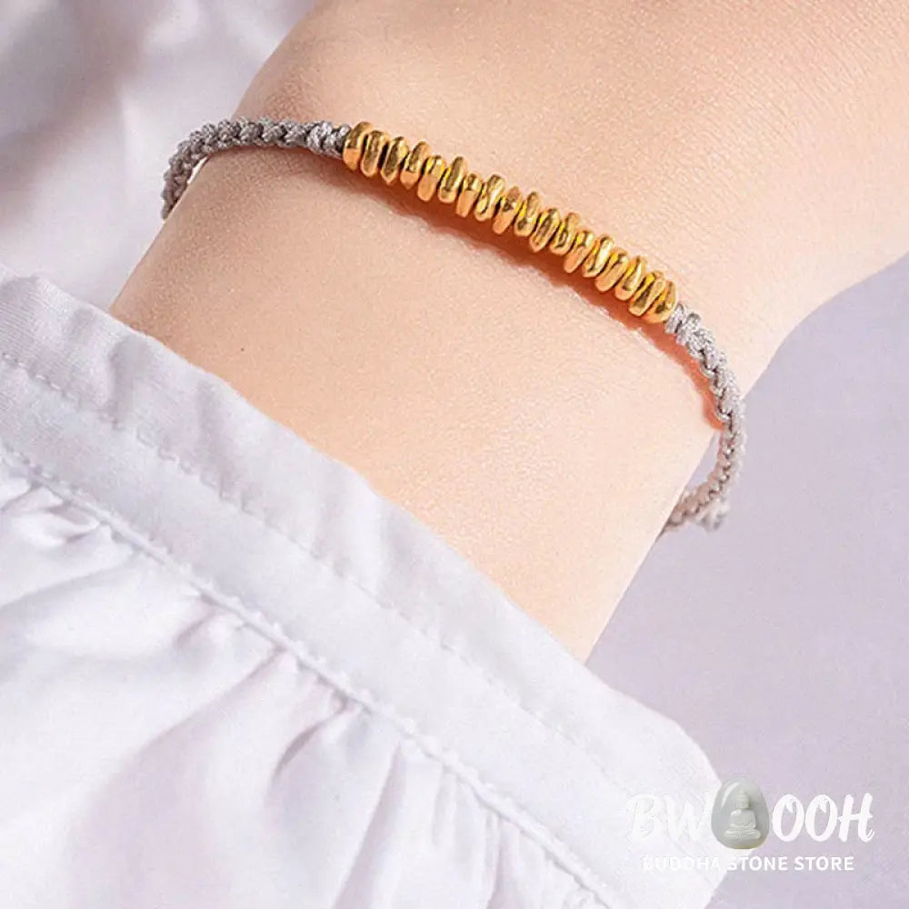 Buddha Stones 999 Gold Small Gold Pieces Design Handmade Protection Braided Rope Bracelet - BWOOOH - Bracelet