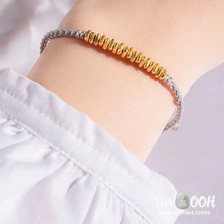 Buddha Stones 999 Gold Small Gold Pieces Design Handmade Protection Braided Rope Bracelet - BWOOOH - Bracelet