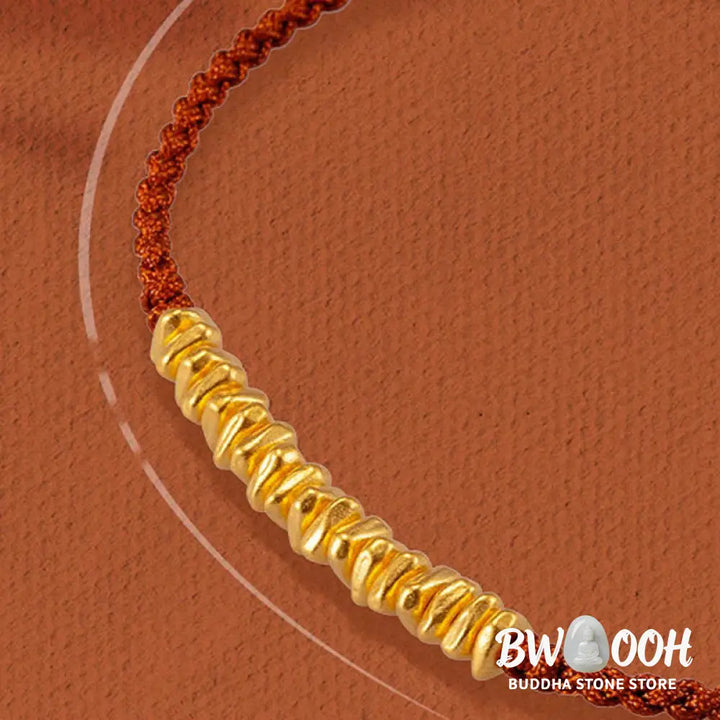 Buddha Stones 999 Gold Small Gold Pieces Design Handmade Protection Braided Rope Bracelet - BWOOOH - Bracelet