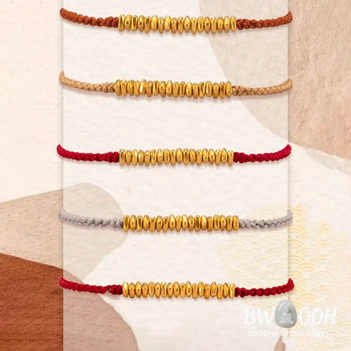 Buddha Stones 999 Gold Small Gold Pieces Design Handmade Protection Braided Rope Bracelet - BWOOOH - Bracelet