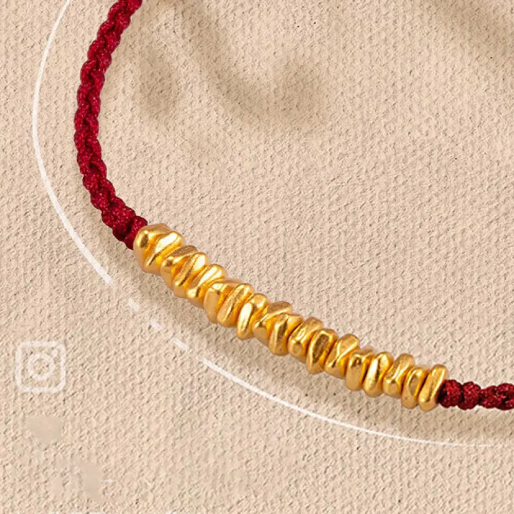 Buddha Stones 999 Gold Small Gold Pieces Design Handmade Protection Braided Rope Bracelet - BWOOOH - Cherry Red(Gold