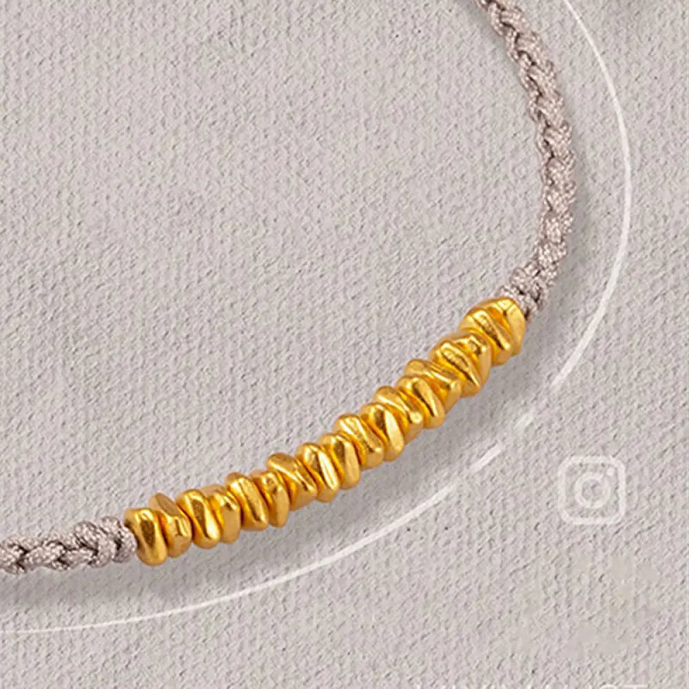 Buddha Stones 999 Gold Small Gold Pieces Design Handmade Protection Braided Rope Bracelet - BWOOOH - Gray(Gold About