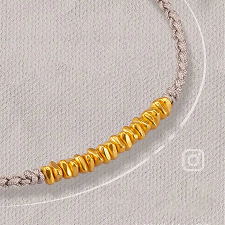 Buddha Stones 999 Gold Small Gold Pieces Design Handmade Protection Braided Rope Bracelet - BWOOOH - Gray(Gold About