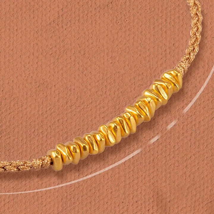 Buddha Stones 999 Gold Small Gold Pieces Design Handmade Protection Braided Rope Bracelet - BWOOOH - Khaki(Gold About