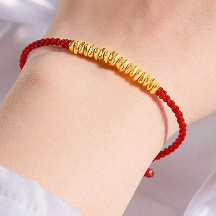 Buddha Stones 999 Gold Small Gold Pieces Design Handmade Protection Braided Rope Bracelet - BWOOOH - Red(Gold About