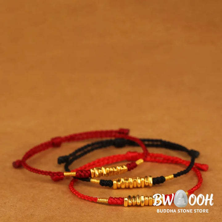 Buddha Stones 999 Gold Small Pieces String Protection Luck Ultra-Thin Braided Bracelet - BWOOOH - Bracelet