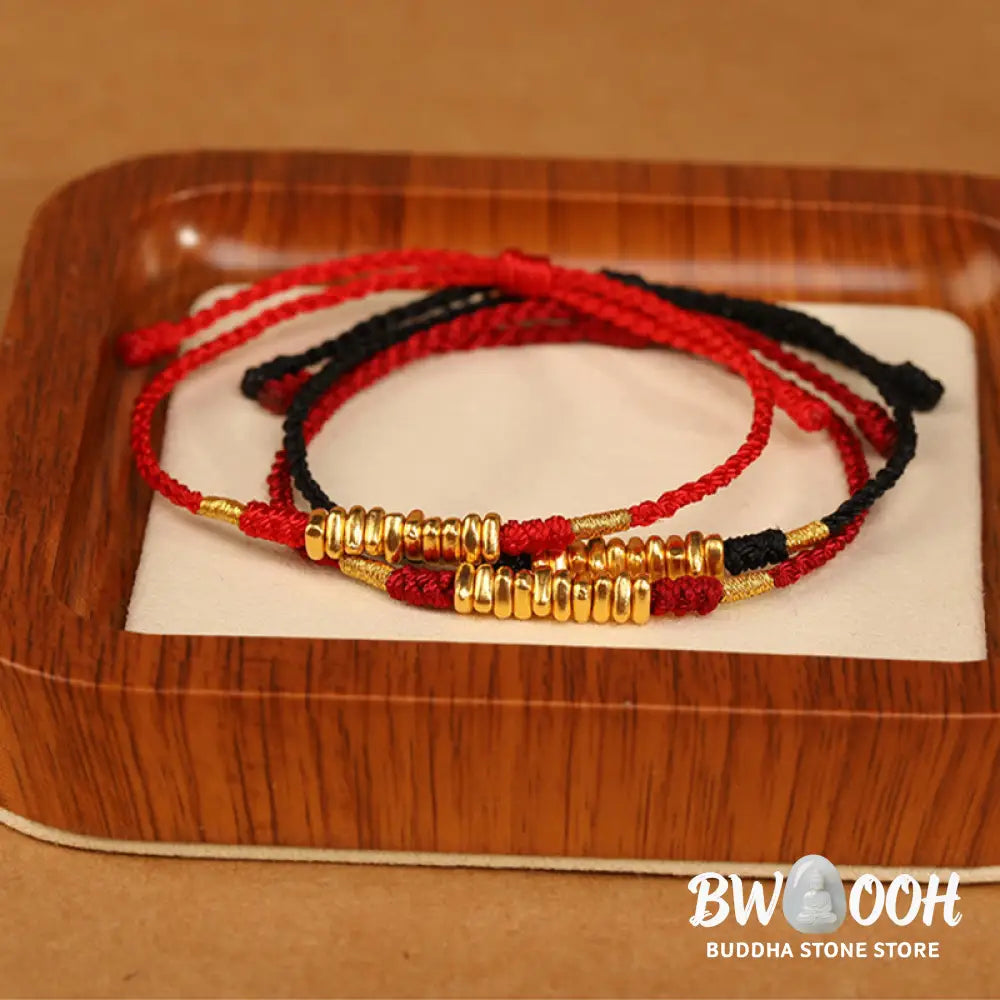 Buddha Stones 999 Gold Small Pieces String Protection Luck Ultra-Thin Braided Bracelet - BWOOOH - Bracelet