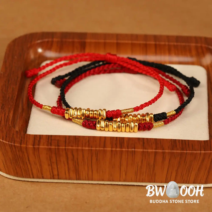 Buddha Stones 999 Gold Small Pieces String Protection Luck Ultra-Thin Braided Bracelet - BWOOOH - Bracelet