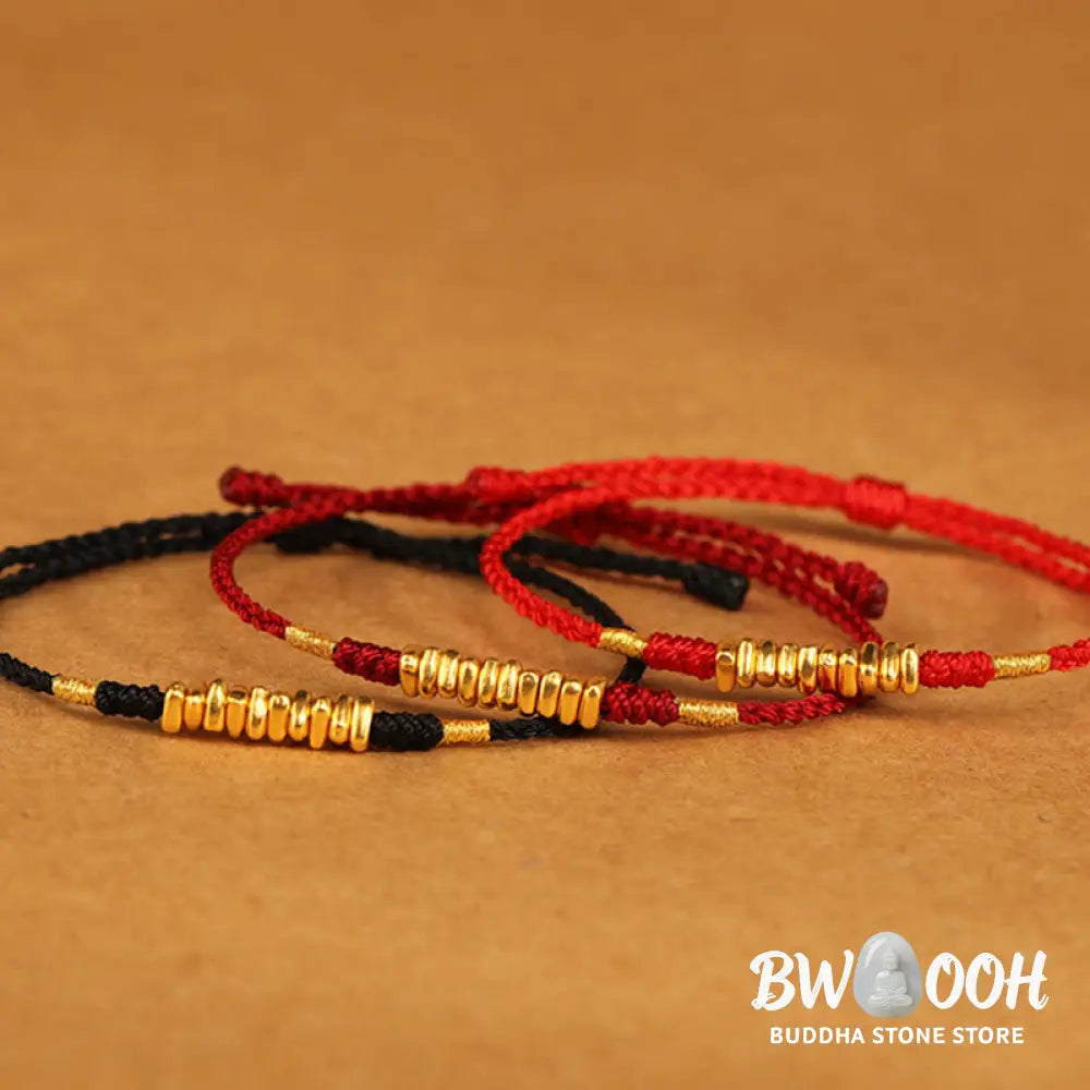 Buddha Stones 999 Gold Small Pieces String Protection Luck Ultra-Thin Braided Bracelet - BWOOOH - Bracelet