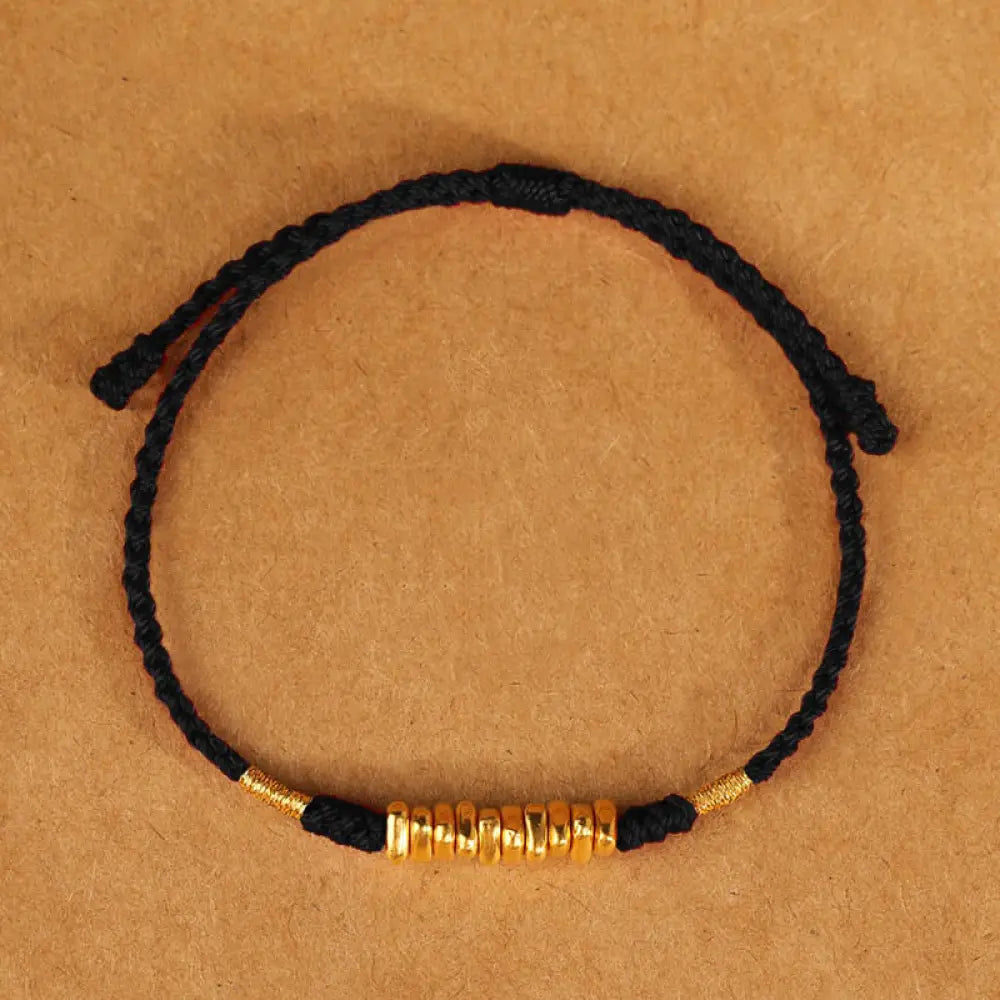 Buddha Stones 999 Gold Small Pieces String Protection Luck Ultra-Thin Braided Bracelet - BWOOOH - Black Rope(Wrist