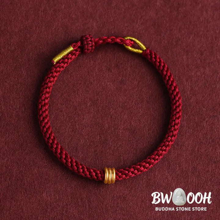 Buddha Stones 999 Gold Triple Ring Design Handmade Connection Braided Rope Bracelet - BWOOOH - Bracelet