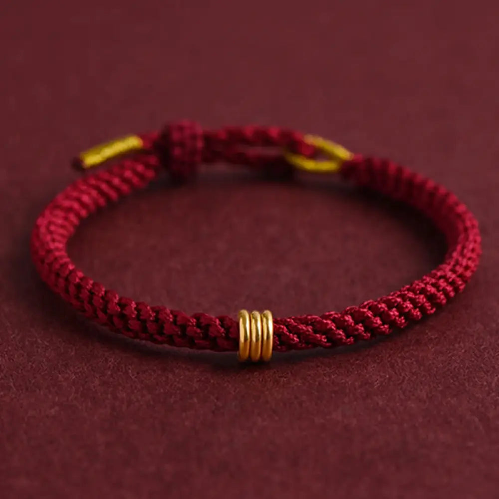 BWOOOH 999 Gold Triple Ring Design Handmade Connection Braided Rope Bracelet - BWOOOH - 14cm - Bracelet