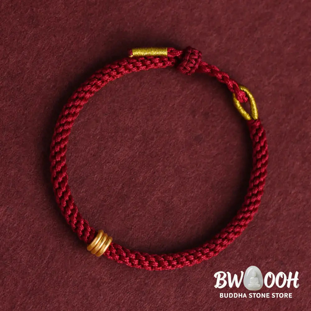 Buddha Stones 999 Gold Triple Ring Design Handmade Connection Braided Rope Bracelet - BWOOOH - Bracelet