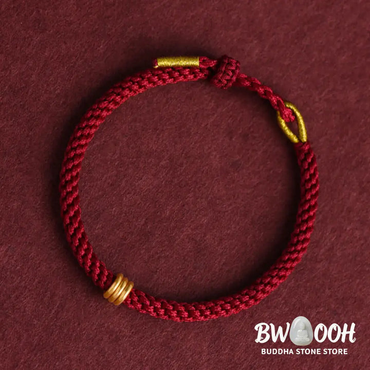 Buddha Stones 999 Gold Triple Ring Design Handmade Connection Braided Rope Bracelet - BWOOOH - Bracelet