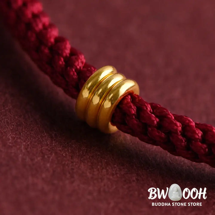 Buddha Stones 999 Gold Triple Ring Design Handmade Connection Braided Rope Bracelet - BWOOOH - Bracelet