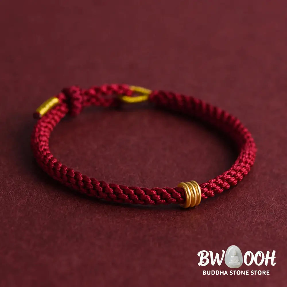 Buddha Stones 999 Gold Triple Ring Design Handmade Connection Braided Rope Bracelet - BWOOOH - Bracelet