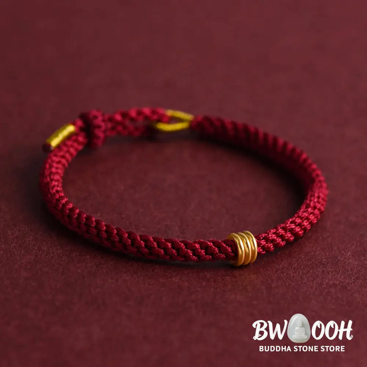 Buddha Stones 999 Gold Triple Ring Design Handmade Connection Braided Rope Bracelet - BWOOOH - Bracelet