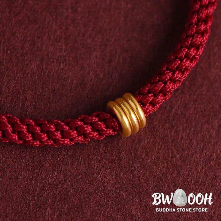 Buddha Stones 999 Gold Triple Ring Design Handmade Connection Braided Rope Bracelet - BWOOOH - Bracelet
