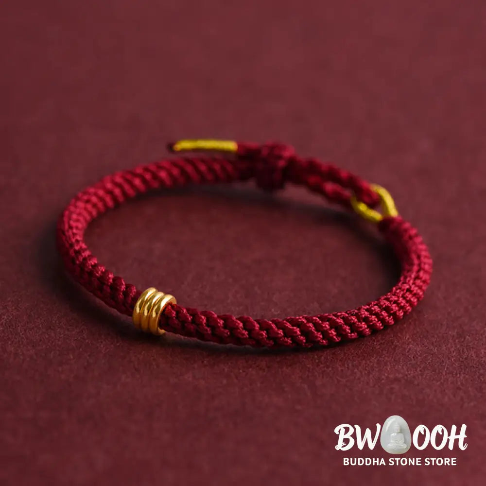 Buddha Stones 999 Gold Triple Ring Design Handmade Connection Braided Rope Bracelet - BWOOOH - Bracelet