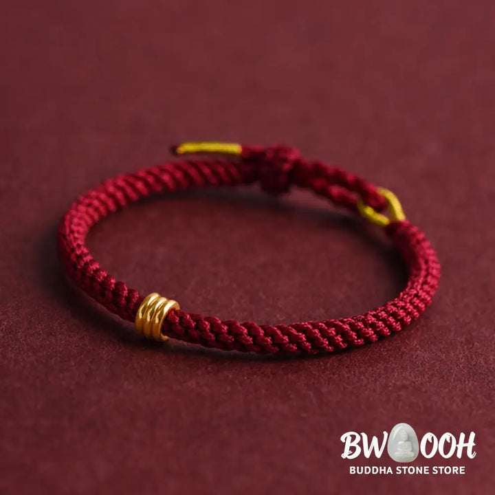 Buddha Stones 999 Gold Triple Ring Design Handmade Connection Braided Rope Bracelet - BWOOOH - Bracelet