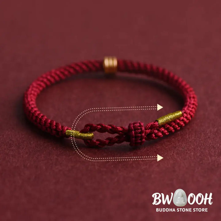 Buddha Stones 999 Gold Triple Ring Design Handmade Connection Braided Rope Bracelet - BWOOOH - Bracelet