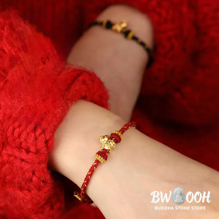 Buddha Stones 999 Gold Year Of The Horse Braided String Rope Luck Adjustable Bracelet - Bracelet