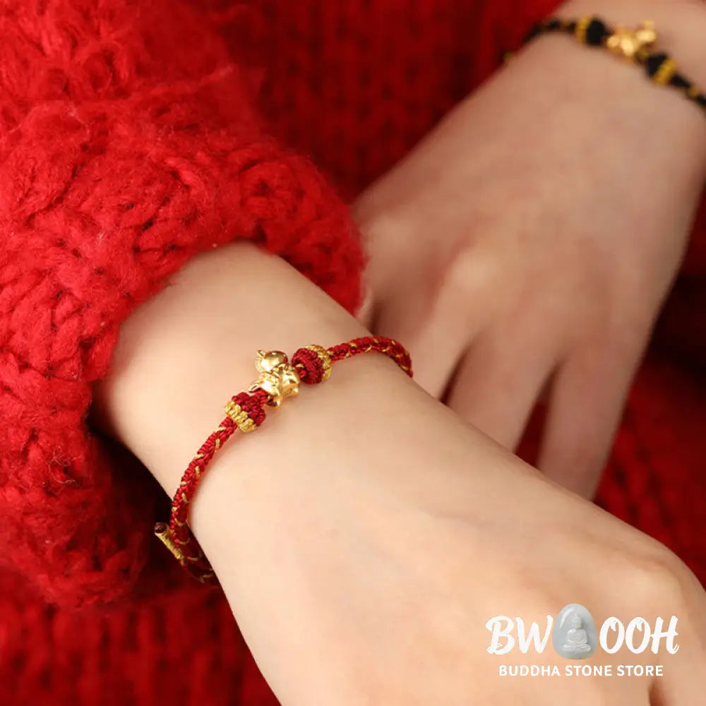 Buddha Stones 999 Gold Year Of The Horse Braided String Rope Luck Adjustable Bracelet - Bracelet