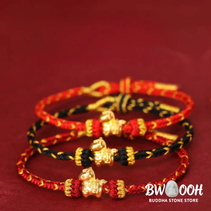 Buddha Stones 999 Gold Year Of The Horse Braided String Rope Luck Adjustable Bracelet - Bracelet