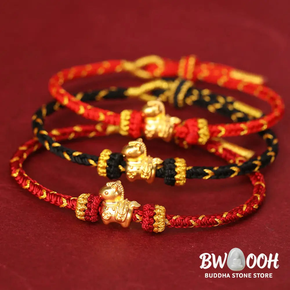 Buddha Stones 999 Gold Year Of The Horse Braided String Rope Luck Adjustable Bracelet - Bracelet