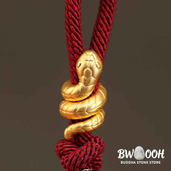 Buddha Stones 999 Gold Year of the Snake Design Handmade Luck Protection Rope Braided Bracelet - BWOOOH - Bracelet