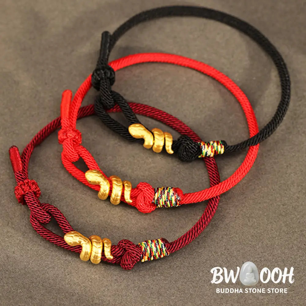 Buddha Stones 999 Gold Year of the Snake Design Handmade Luck Protection Rope Braided Bracelet - BWOOOH - Bracelet
