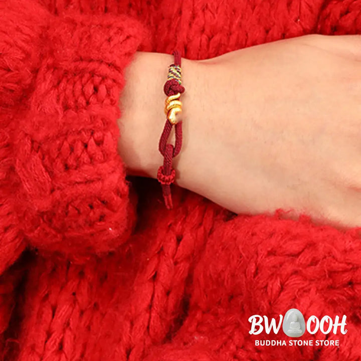 Buddha Stones 999 Gold Year of the Snake Design Handmade Luck Protection Rope Braided Bracelet - BWOOOH - Bracelet