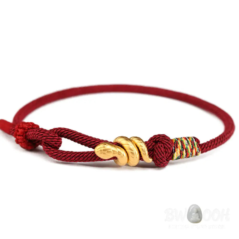 Buddha Stones 999 Gold Year of the Snake Design Handmade Luck Protection Rope Braided Bracelet - BWOOOH - Bracelet