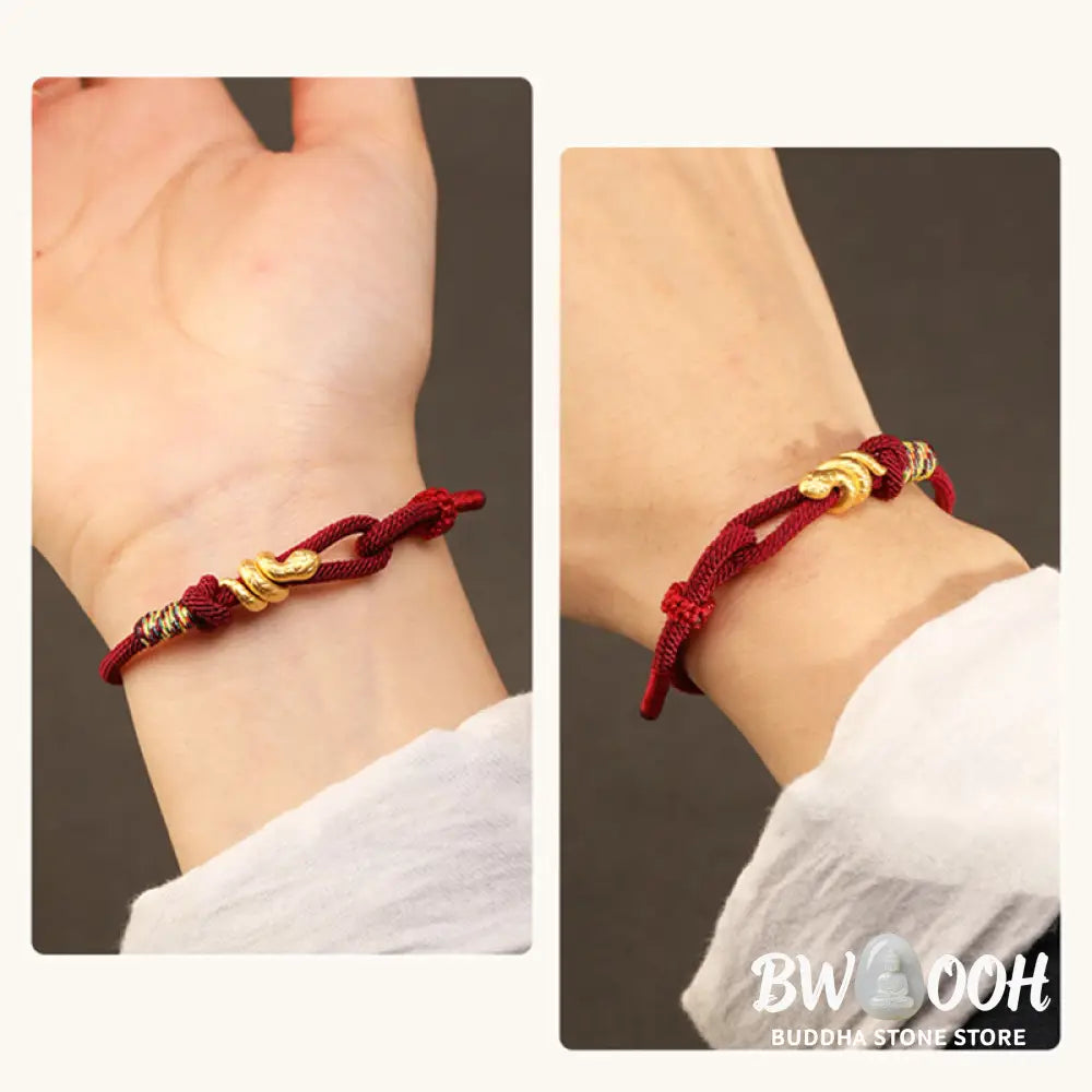 Buddha Stones 999 Gold Year of the Snake Design Handmade Luck Protection Rope Braided Bracelet - BWOOOH - Bracelet
