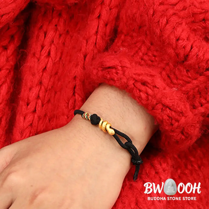 Buddha Stones 999 Gold Year of the Snake Design Handmade Luck Protection Rope Braided Bracelet - BWOOOH - Bracelet