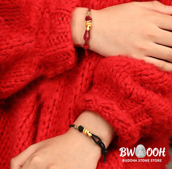 Buddha Stones 999 Gold Year of the Snake Design Handmade Luck Protection Rope Braided Bracelet - BWOOOH - Bracelet