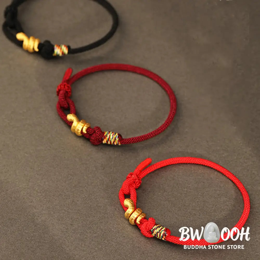 Buddha Stones 999 Gold Year of the Snake Design Handmade Luck Protection Rope Braided Bracelet - BWOOOH - Bracelet