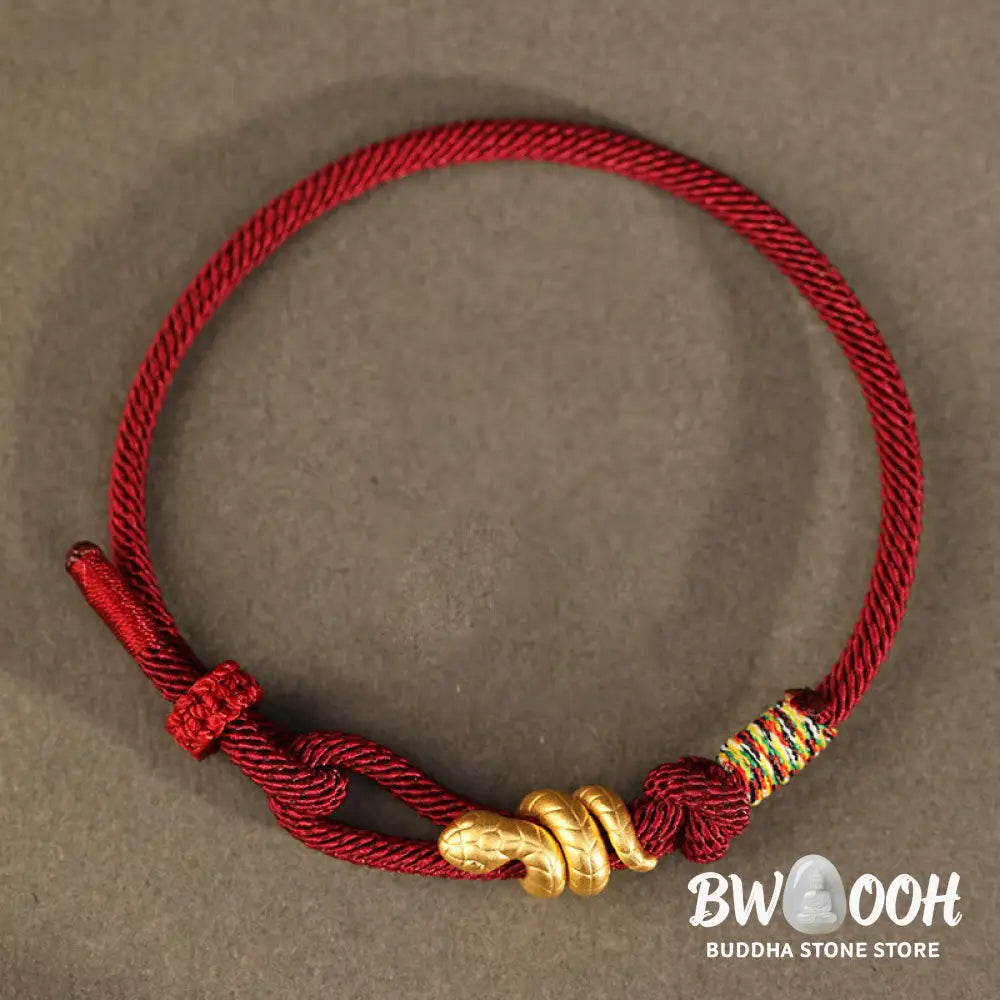Buddha Stones 999 Gold Year of the Snake Design Handmade Luck Protection Rope Braided Bracelet - BWOOOH - Bracelet