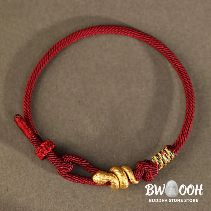 Buddha Stones 999 Gold Year of the Snake Design Handmade Luck Protection Rope Braided Bracelet - BWOOOH - Bracelet