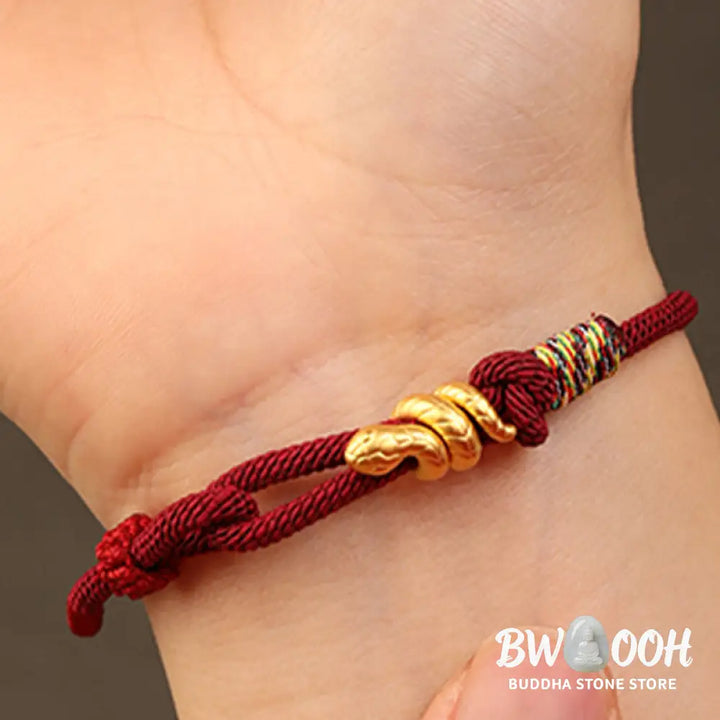 Buddha Stones 999 Gold Year of the Snake Design Handmade Luck Protection Rope Braided Bracelet - BWOOOH - Bracelet