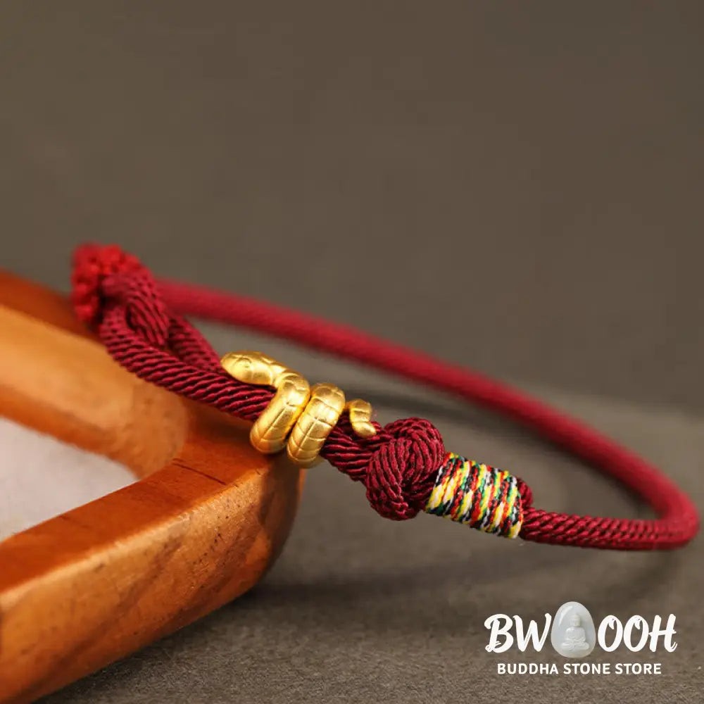 Buddha Stones 999 Gold Year of the Snake Design Handmade Luck Protection Rope Braided Bracelet - BWOOOH - Bracelet