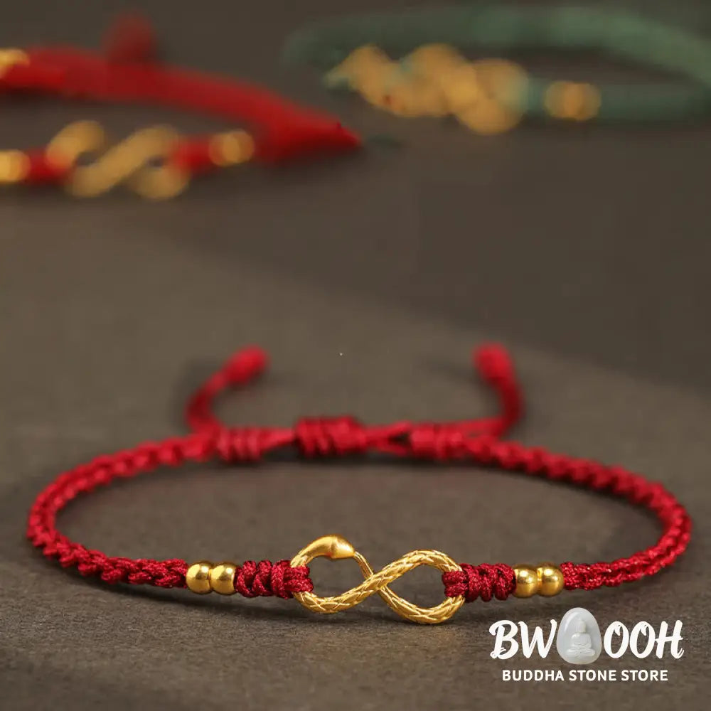Buddha Stones 999 Gold Year of the Snake Eternal Endless Knot Infinity Handmade Luck Bracelet - BWOOOH - Bracelet