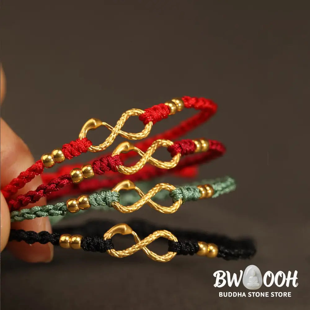 Buddha Stones 999 Gold Year of the Snake Eternal Endless Knot Infinity Handmade Luck Bracelet - BWOOOH - Bracelet