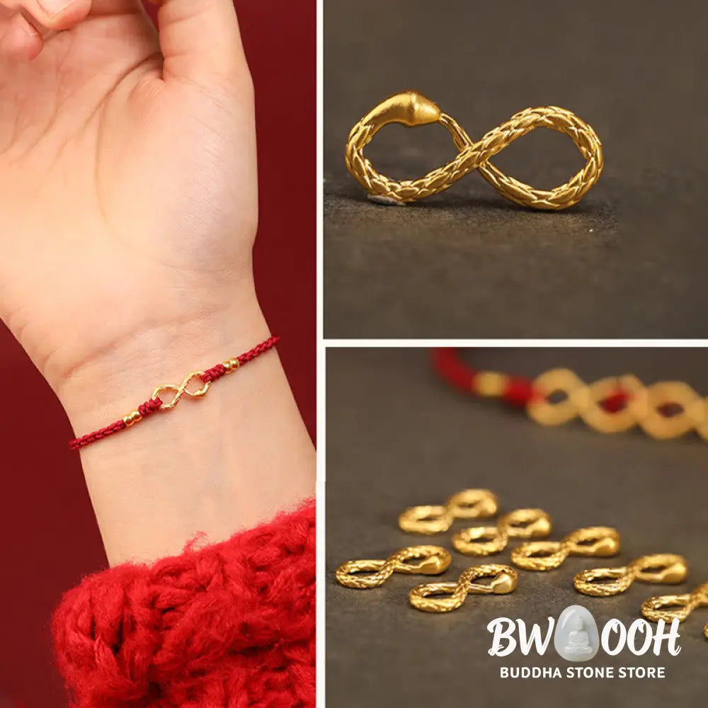 Buddha Stones 999 Gold Year of the Snake Eternal Endless Knot Infinity Handmade Luck Bracelet - BWOOOH - Bracelet