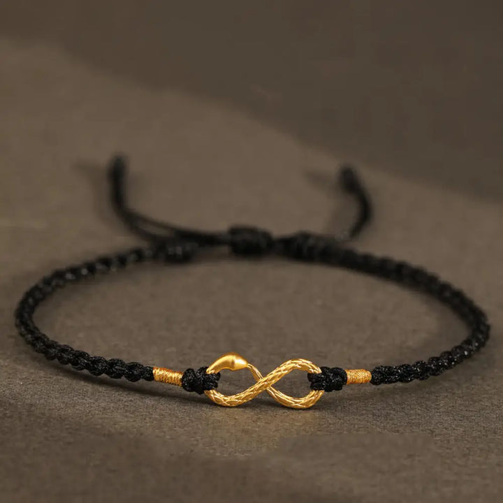 Buddha Stones 999 Gold Year of the Snake Eternal Endless Knot Infinity Handmade Luck Bracelet - BWOOOH - 999 Gold Snake