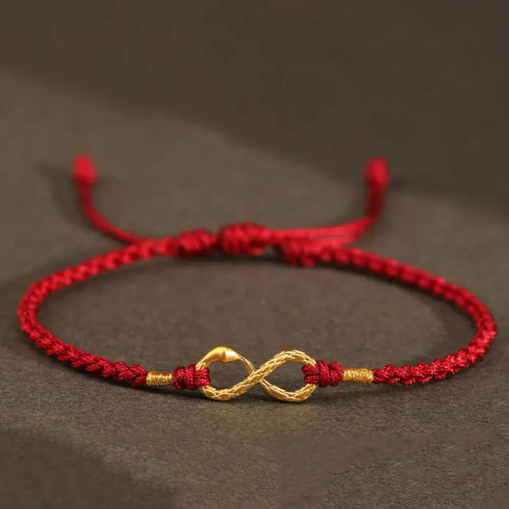 BWOOOH 999 Gold Year of the Snake Eternal Endless Knot Infinity Handmade Luck Bracelet - BWOOOH - 999 Gold Snake