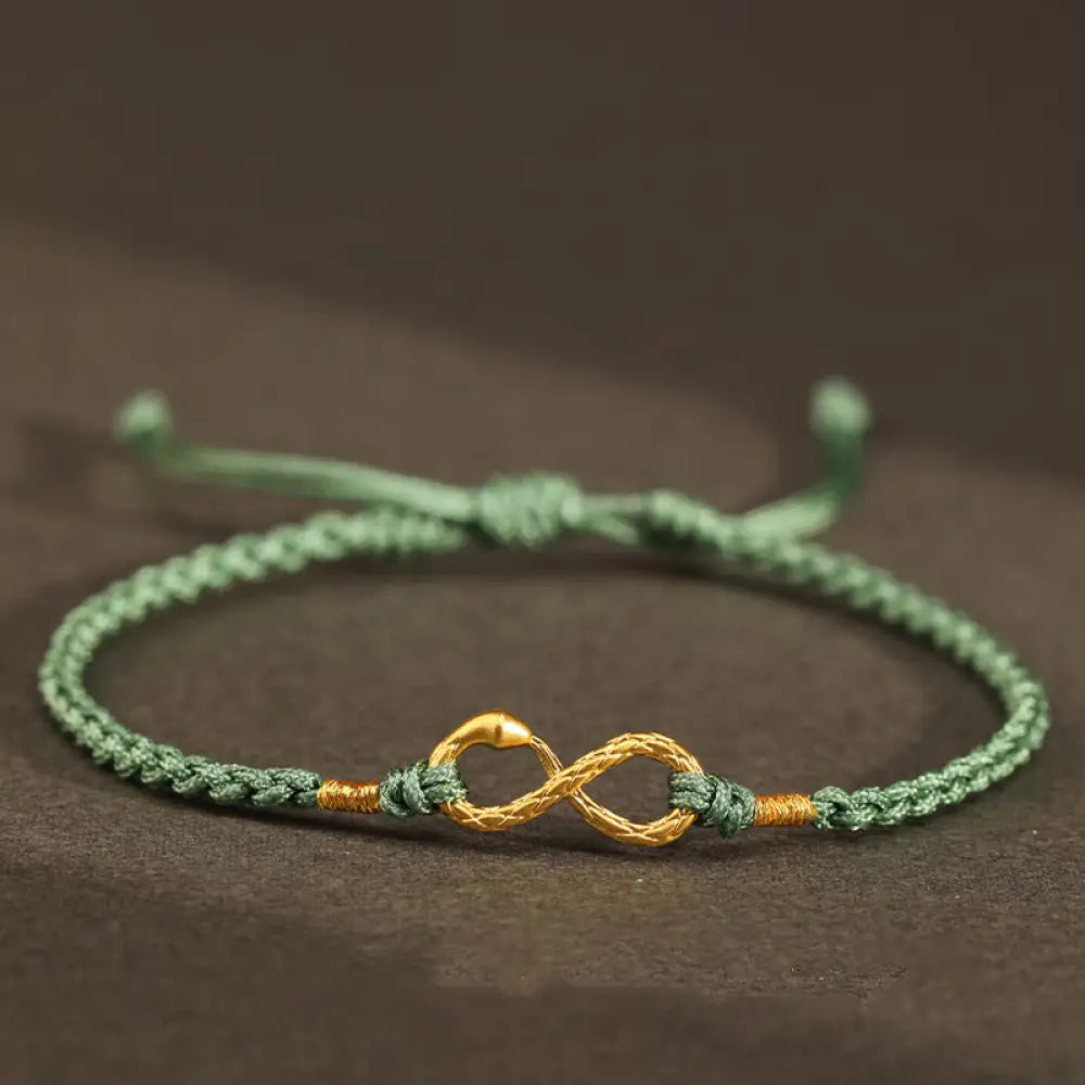Buddha Stones 999 Gold Year of the Snake Eternal Endless Knot Infinity Handmade Luck Bracelet - BWOOOH - 999 Gold Snake