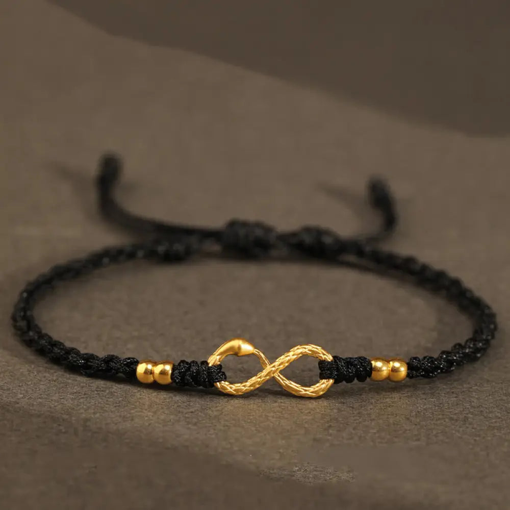 Buddha Stones 999 Gold Year of the Snake Eternal Endless Knot Infinity Handmade Luck Bracelet - BWOOOH - 999 Gold Mini