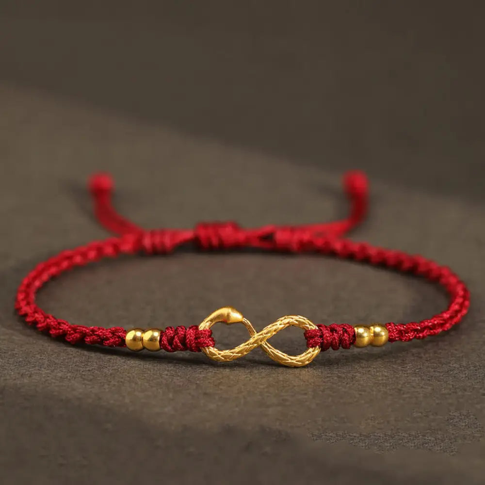 Buddha Stones 999 Gold Year of the Snake Eternal Endless Knot Infinity Handmade Luck Bracelet - BWOOOH - 999 Gold Mini