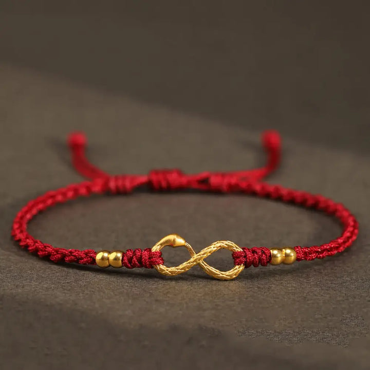 Buddha Stones 999 Gold Year of the Snake Eternal Endless Knot Infinity Handmade Luck Bracelet - BWOOOH - 999 Gold Mini